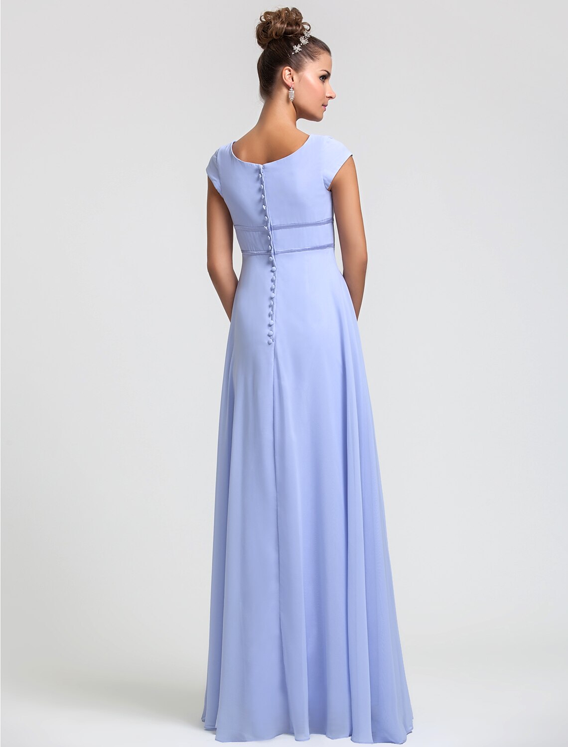 Wholesale Sheath / Column Bridesmaid Dress Square Neck Short Sleeve Elegant Floor Length Chiffon with Sash / Ribbon / Pleats